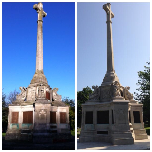 The memorial before and after cleaning